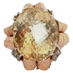 Vintage Topaz, Diamonds, 14 Karat White Gold and Rose Gold Ring.
