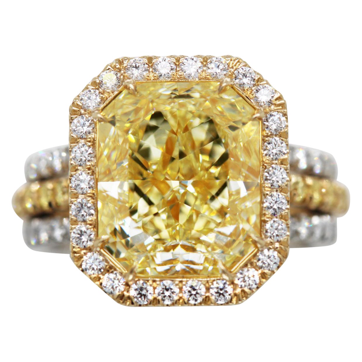 8 Carat GIA Natural Fancy Yellow Radiant Cut Diamond Engagement Ring Scarselli For Sale