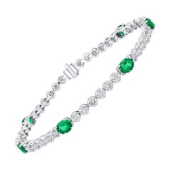 2.70 Carat Oval Cut Emerald and Diamond Tennis Bracelet in 14k White Gold ref504