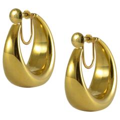 Yellow Gold Screw Back Hoop Earrings