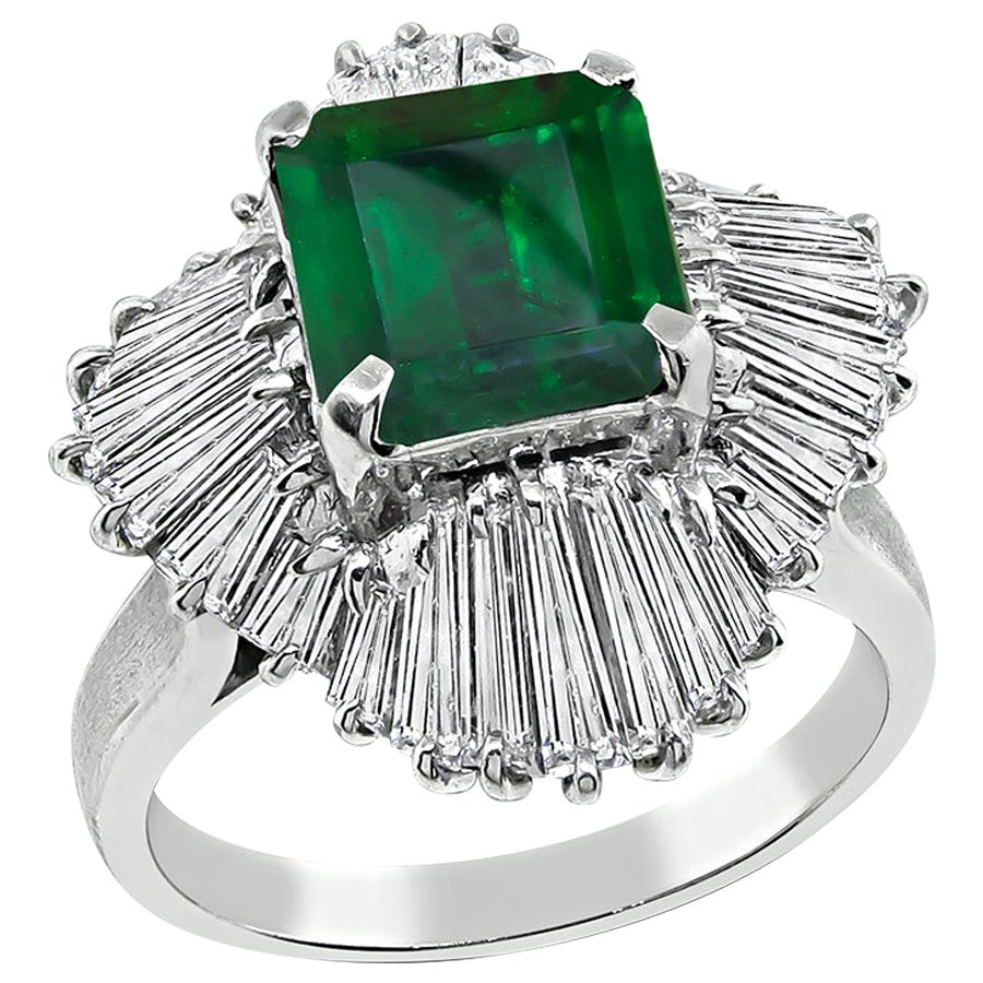 2.58ct Emerald 2.30ct Diamond Ring For Sale