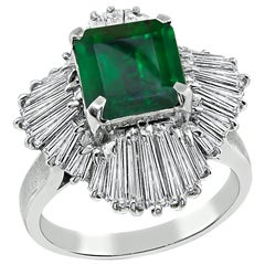 Vintage 2.58ct Emerald 2.30ct Diamond Ring