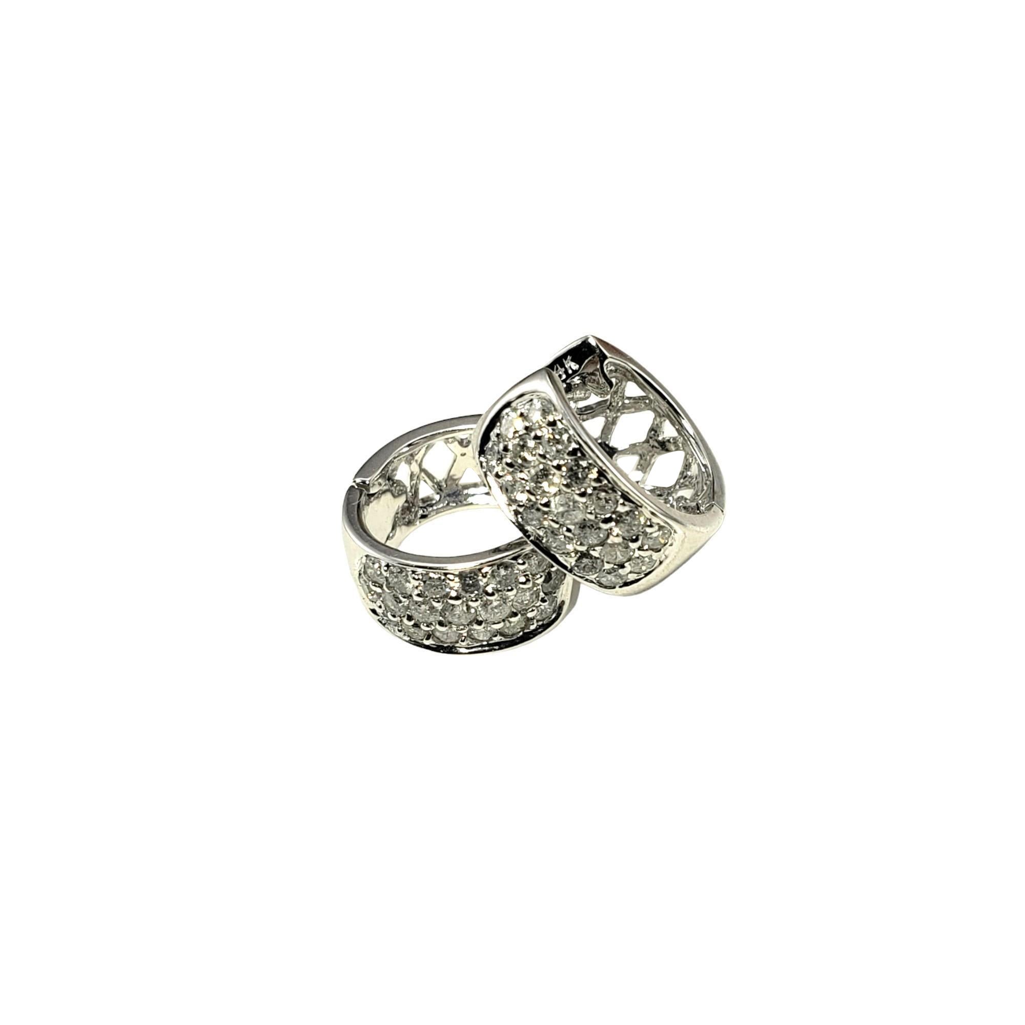 14 Karat White Gold and Diamond Huggie Hoop Earrings #15643 For Sale