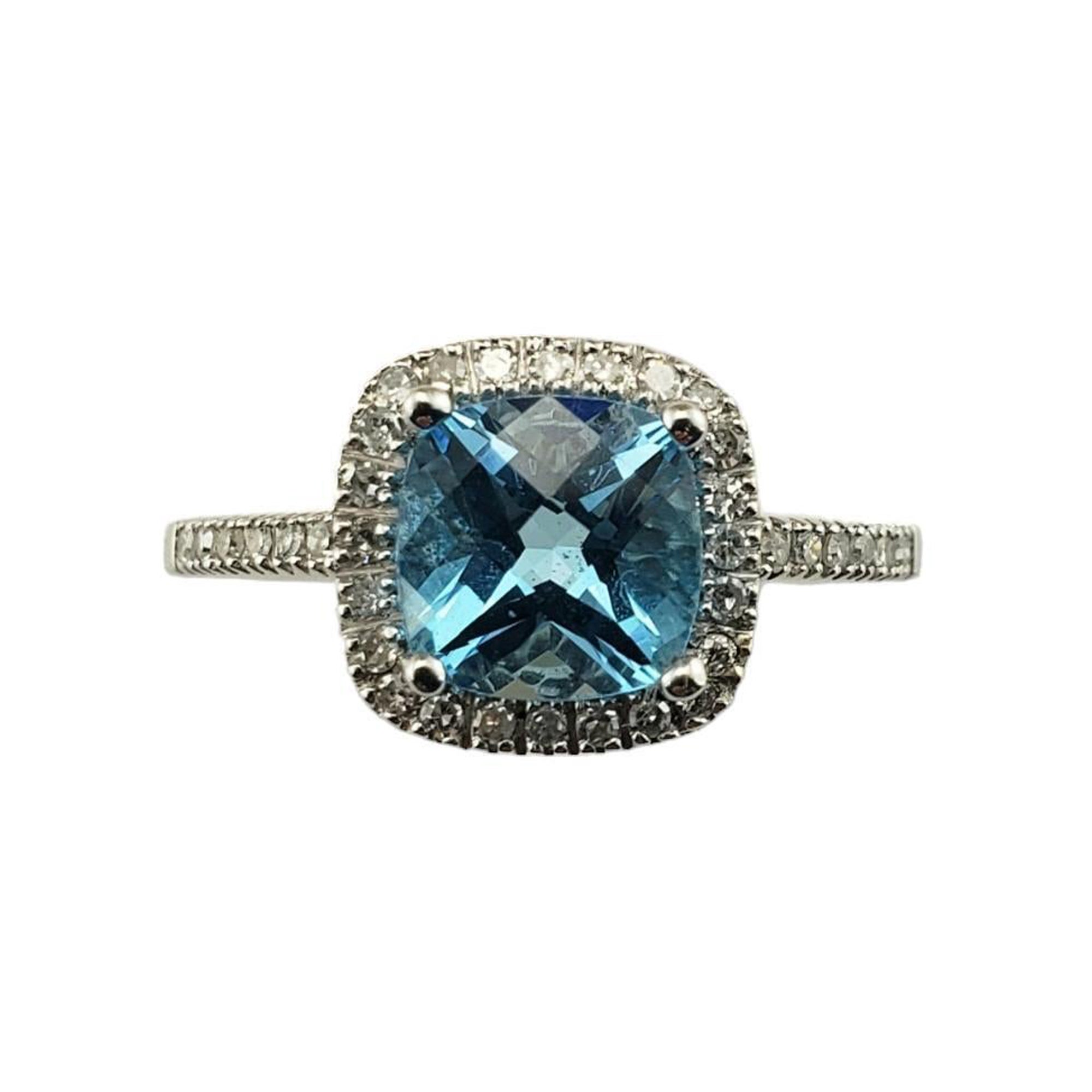 14 Karat White Gold Blue Topaz and Diamond Ring Size 6.25 #15638 For Sale