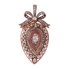 Antique Gold and silver heart locket with diamond and rock crystal