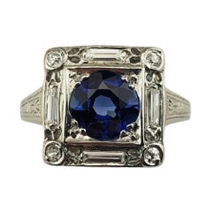 Used Platinum Lab Created Sapphire Diamond Ring Size 6 #15637