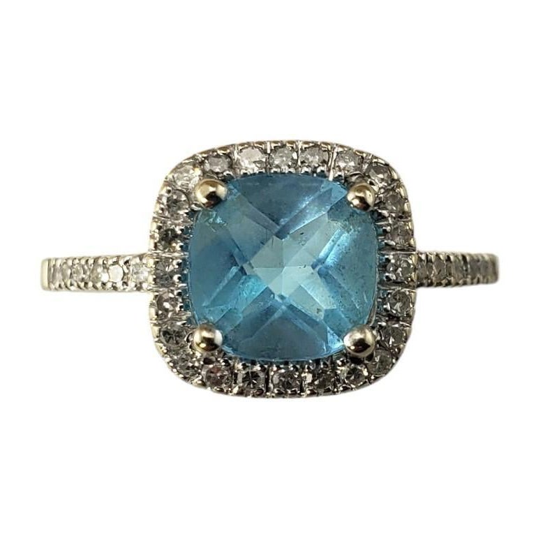 Vintage 14 Karat White Gold Blue Topaz and Diamond Ring Size 7.25 #15633 For Sale
