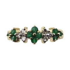Retro 14 Karat Yellow Gold Emerald and Diamond Ring Size 7 #15631