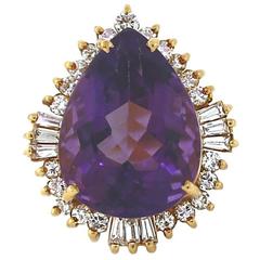 Purple Pear Shape Amethyst Beautiful with Diamonds Yellow Gold