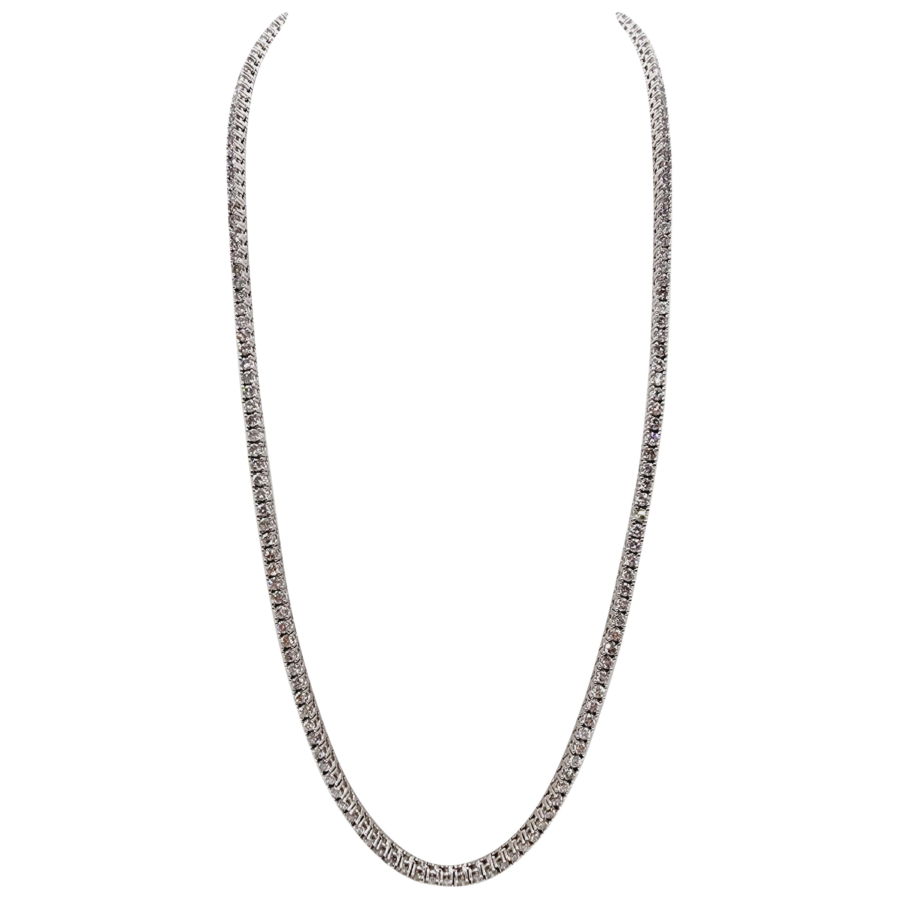 15.30 Carat Brilliant Cut Diamond Tennis Necklace 14 Karat White Gold 20''