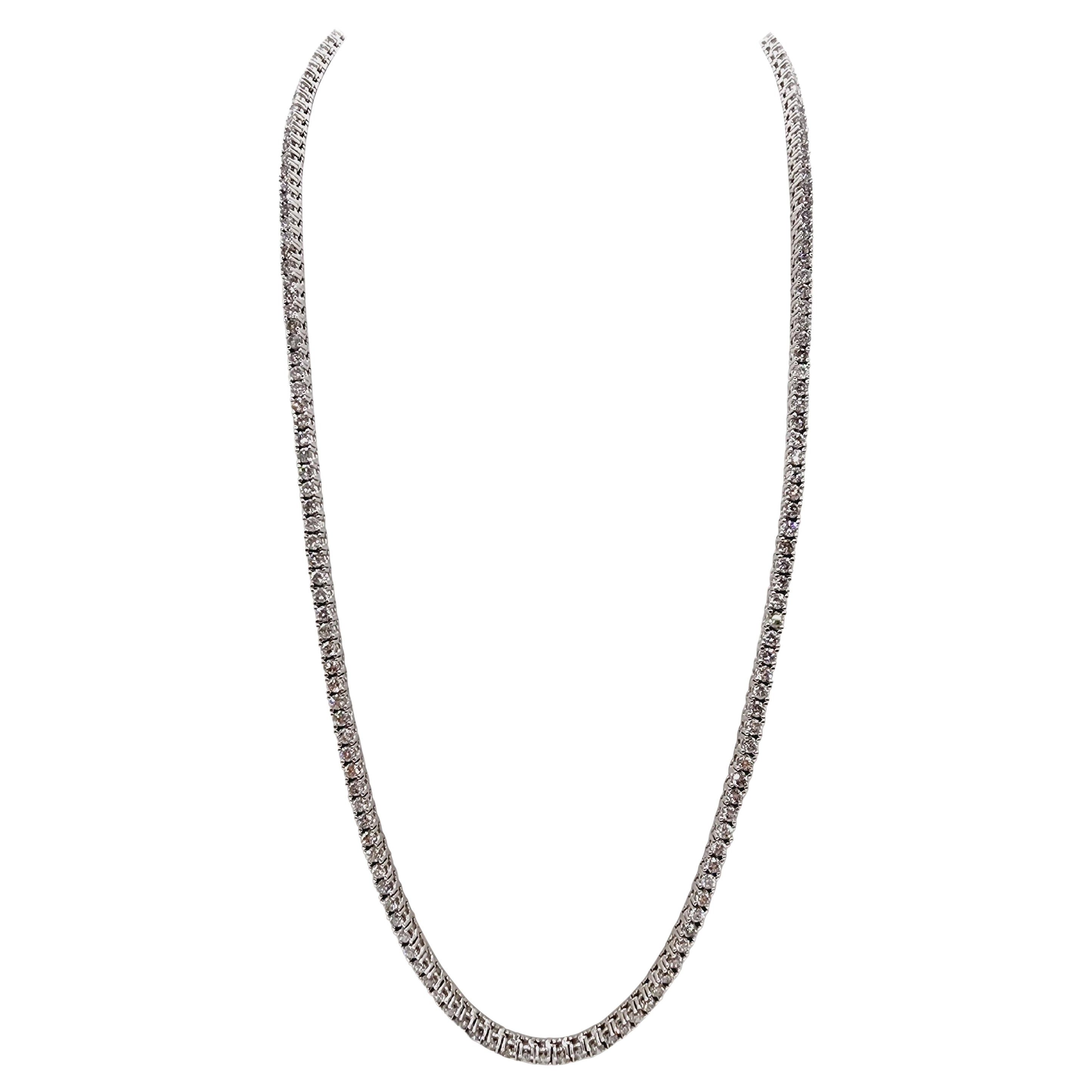 12.23 Carat Brilliant Cut Diamond Tennis Necklace 14 Karat White Gold 16''