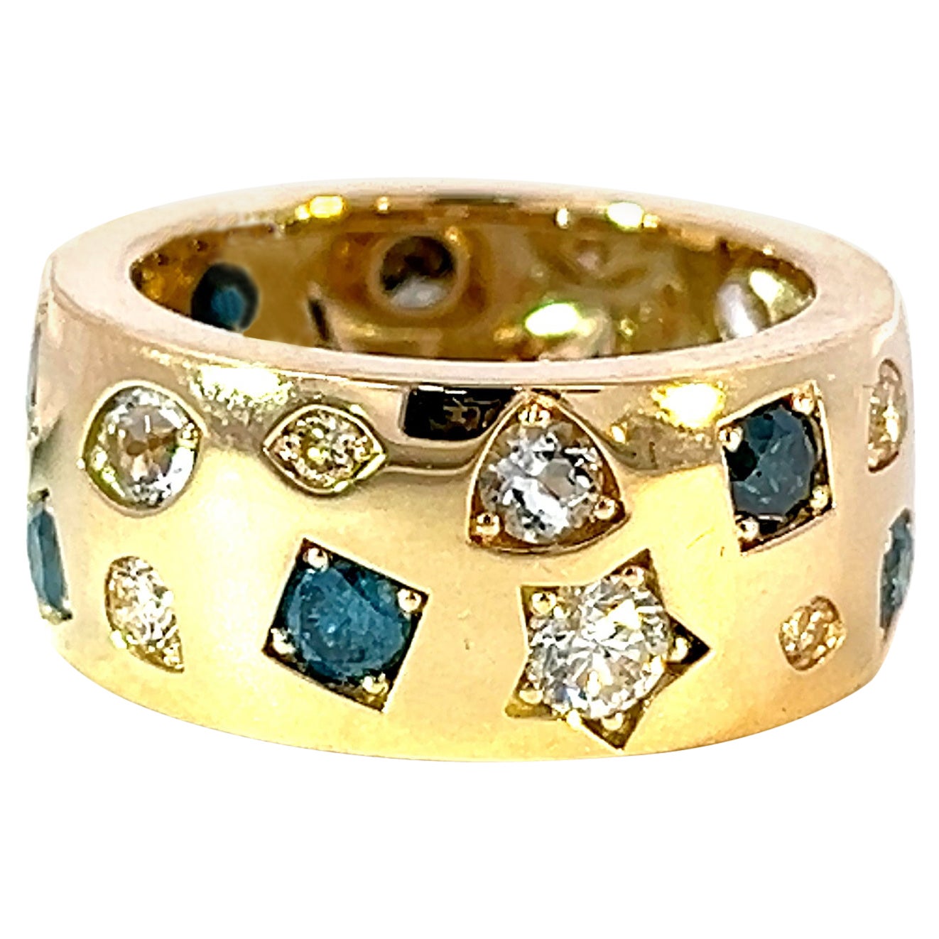 Exclusive 14k Yellow Gold 2.22 Carat Rainbow Fancy Color Diamond Band Ring For Sale