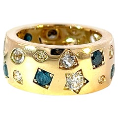 Bague exclusive en or jaune 14 carats avec diamants de couleur arc-en-ciel de 2,22 carats