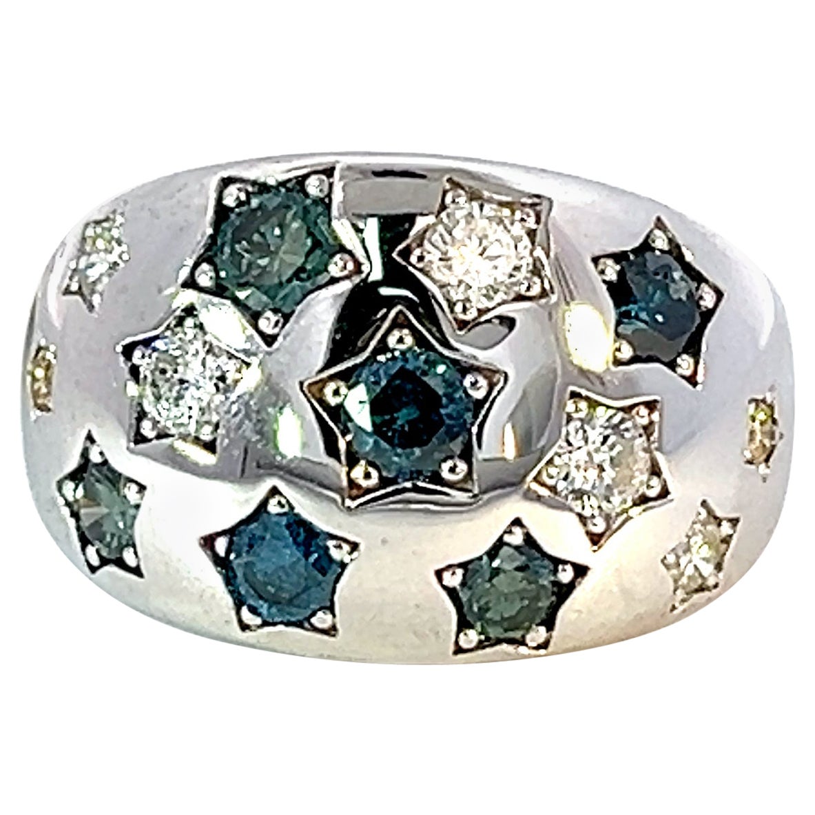 Exclusive 14k White Gold 1.18 Carat Rainbow Fancy Color Sky Star Diamond Ring For Sale