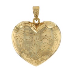 Yellow Gold Antique Floral Scroll Heart Locket Pendant 14k Love Two Photo Frames