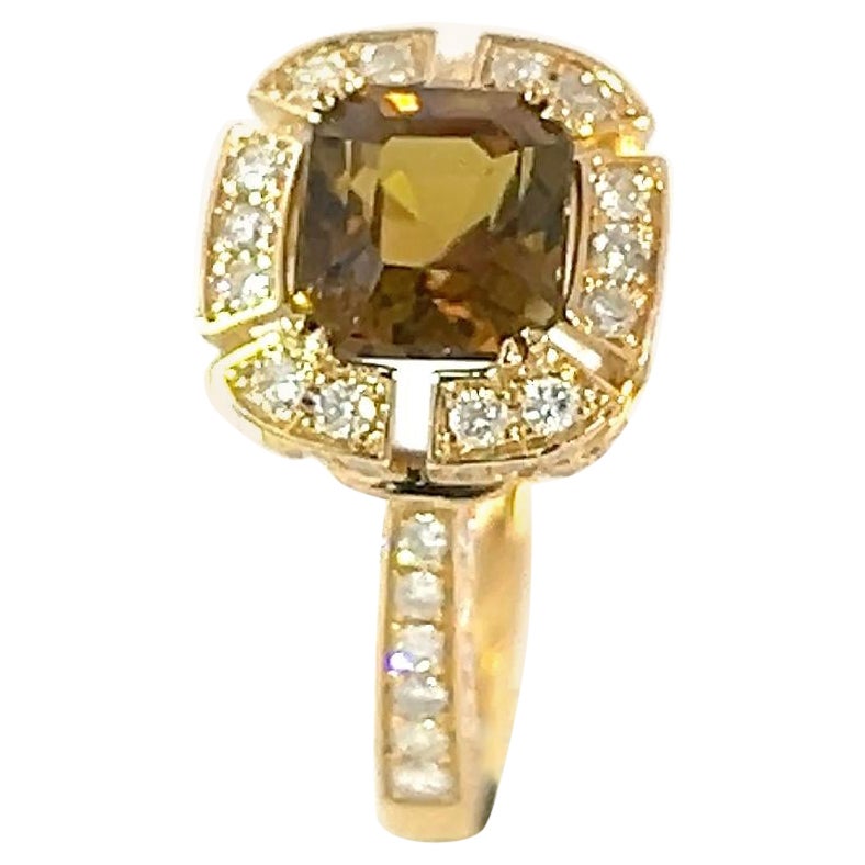 Elegant Locket 14k 1.7 ct Olive Green Tourmaline .87 ct Diamond Statement Ring For Sale