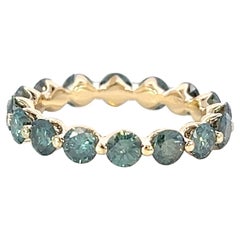 Rare Classic 14k Yellow Gold 2.63 Carat Teal Green Diamond Eternity Band Ring