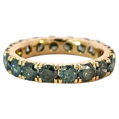 Seltene Classic 14k Gelbgold 3,02 Karat Teal Grün Diamant Eternity Band Ring