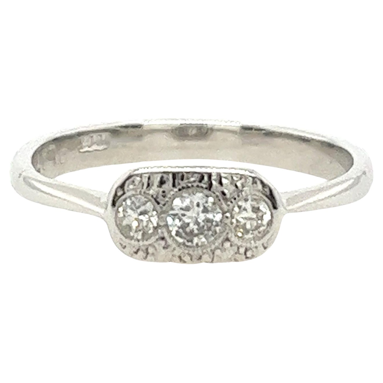 Platinum & 18ct  3-Stone Diamond Dress Ring Set With 0.10ct Old Cut Diamonds For Sale