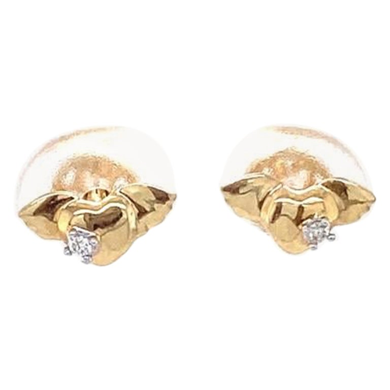 Winged Heart Diamant-Ohrringe für Mädchen (Kinder/Toddlers) aus 18 Karat massivem Gold mit geflügeltem Herz