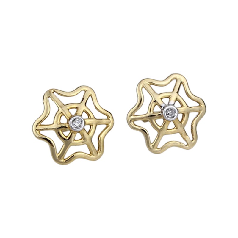 Spider Web Diamond Earrings for Girls (Kids/Toddlers) in 18K Solid Gold For Sale