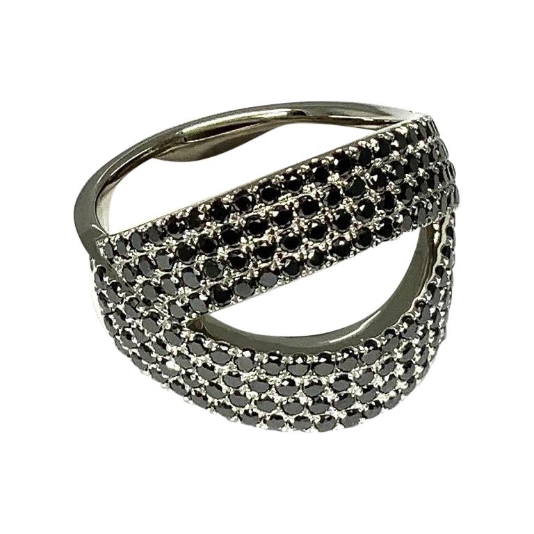 Lesunja Platinum Black Diamond Ring For Sale