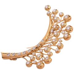 Estate 2.82cts Diamond Floral Vine 18K Gold Brooch Pin