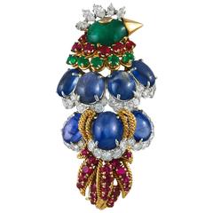David Webb Sapphire Ruby Emerald Diamond Bird Brooch 10
