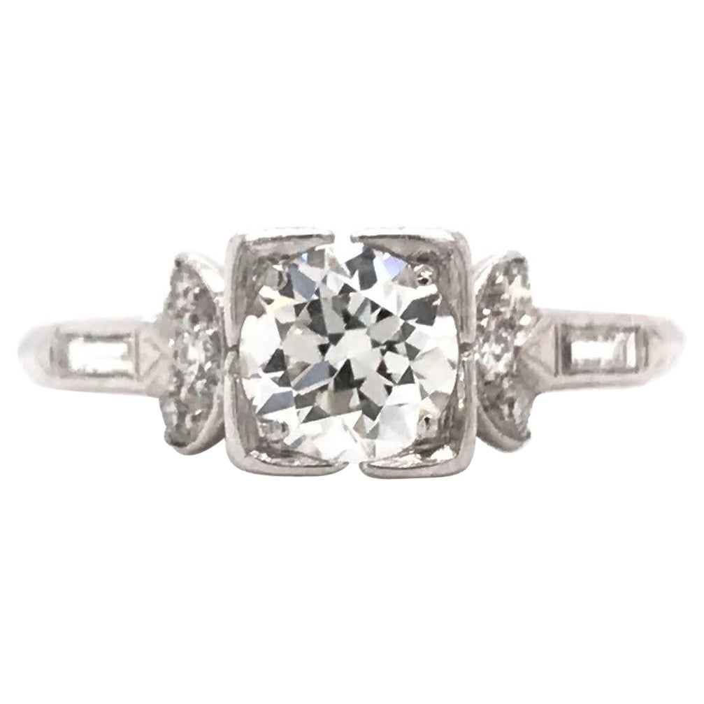 Art Deco 0.75 Carat Diamond Platinum Engagement Ring For Sale