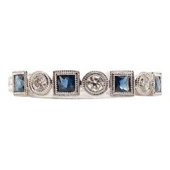 Antique Style Multi Cut Diamond and Sapphire Band