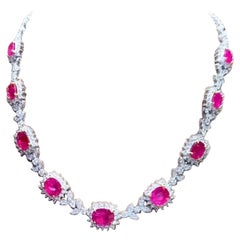 AIG Certified 16.23 Carats Burma Rubies  6.45 Carats Diamonds 18K Gold Necklace
