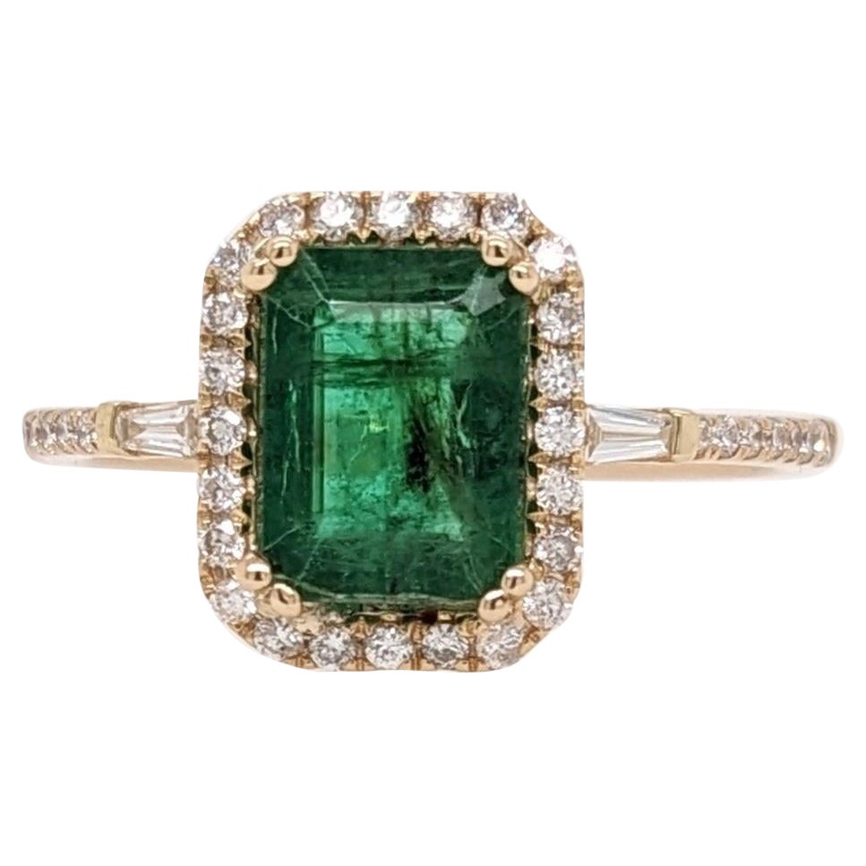 1.07ct Emerald Ring w Natural Diamond Halo in 14K Yellow Gold Emerald Cut 8x6mm