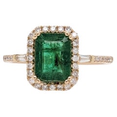 1.07ct Emerald Ring w Natural Diamond Halo in 14K Yellow Gold Emerald Cut 8x6mm