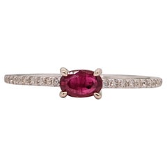 East West Ruby Ring w Earth Mined Diamonds in Solid 14K White Gold Oval 5x4mm