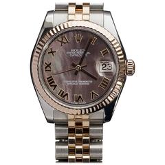 Rolex Two Tone Rose Gold Midsize 31mm Datejust Black MOP Dial Watch 178271