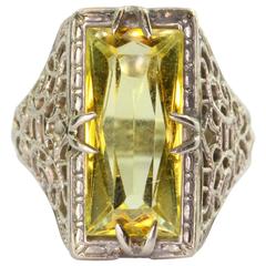 Antique Art Deco 14K White Gold Yellow Sapphire Ring 10