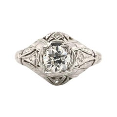 Antique Art Deco 0.65 Carat Diamond Solitaire Style Filigree Ring