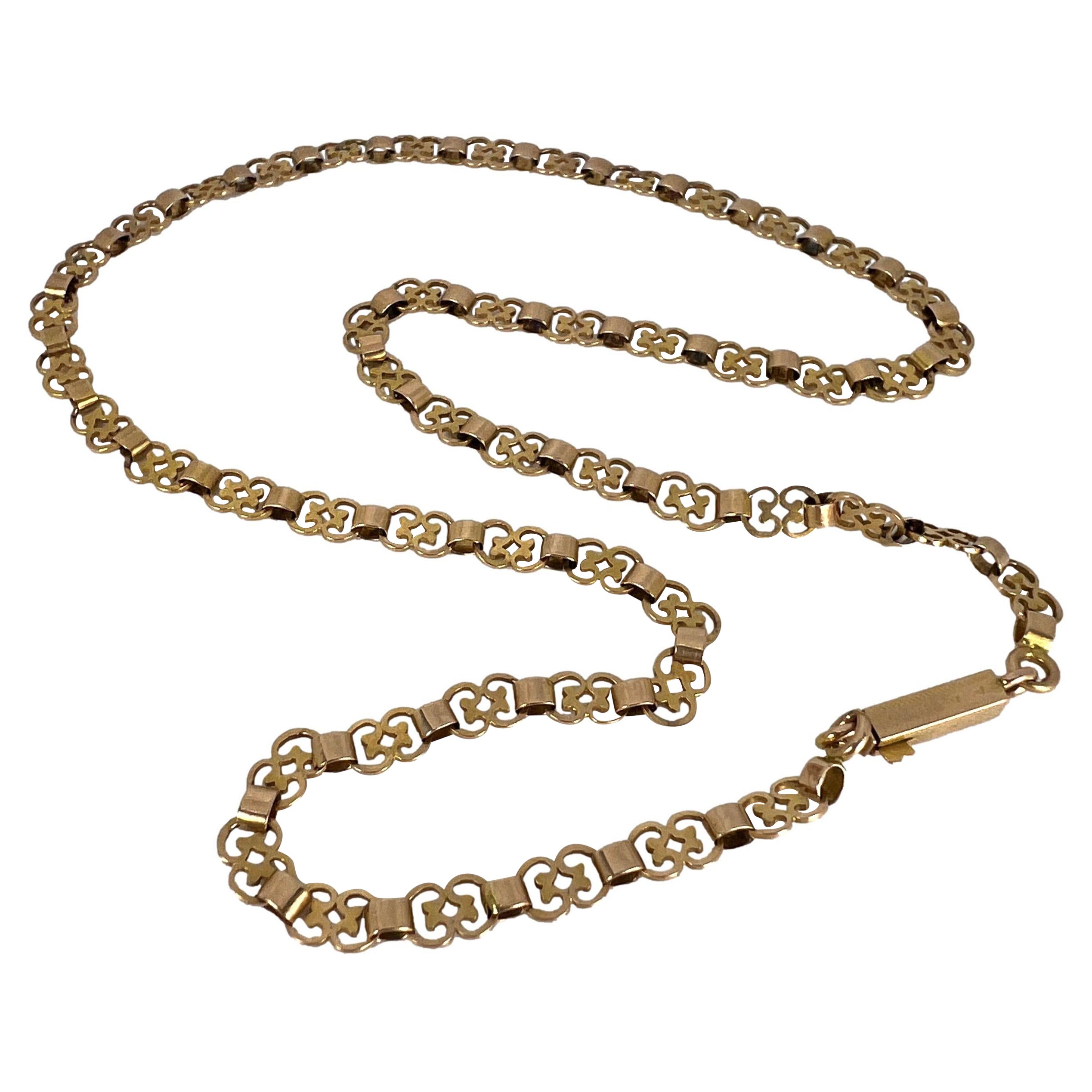 French 18K Rose Gold Fancy Link Chain Necklace For Sale