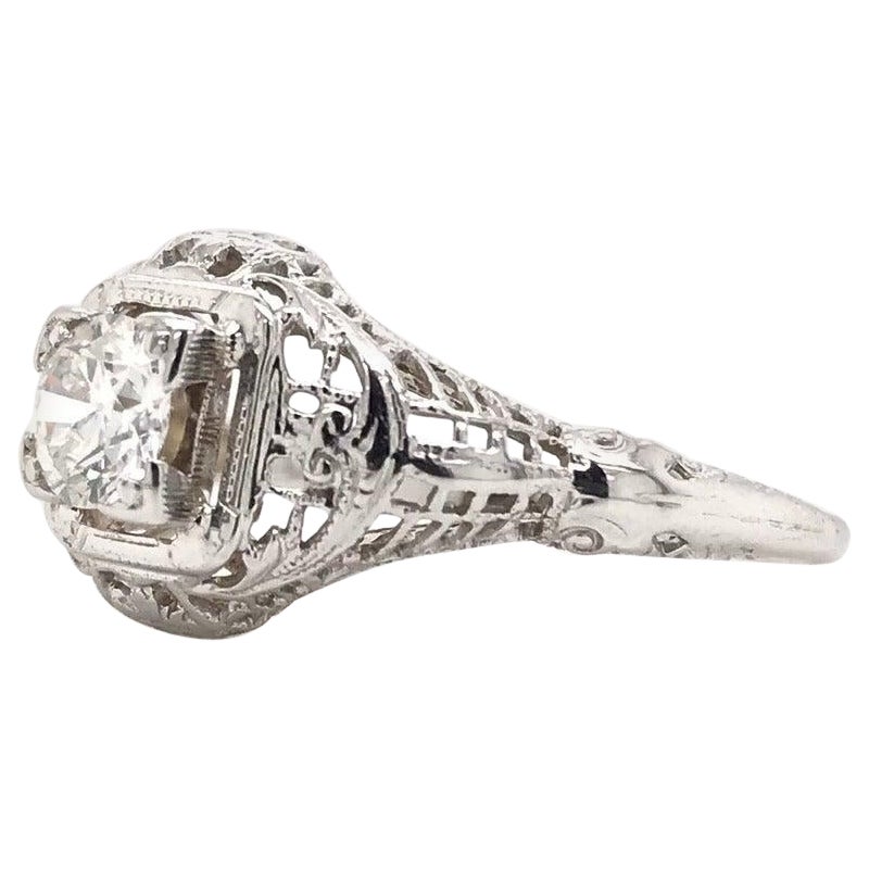 Antique Art Deco Filigree Solitaire Style Diamond Ring For Sale