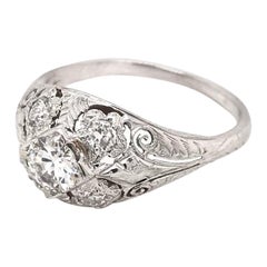 Art Deco 0.45 Carat Diamond and Floral Filigree Ring