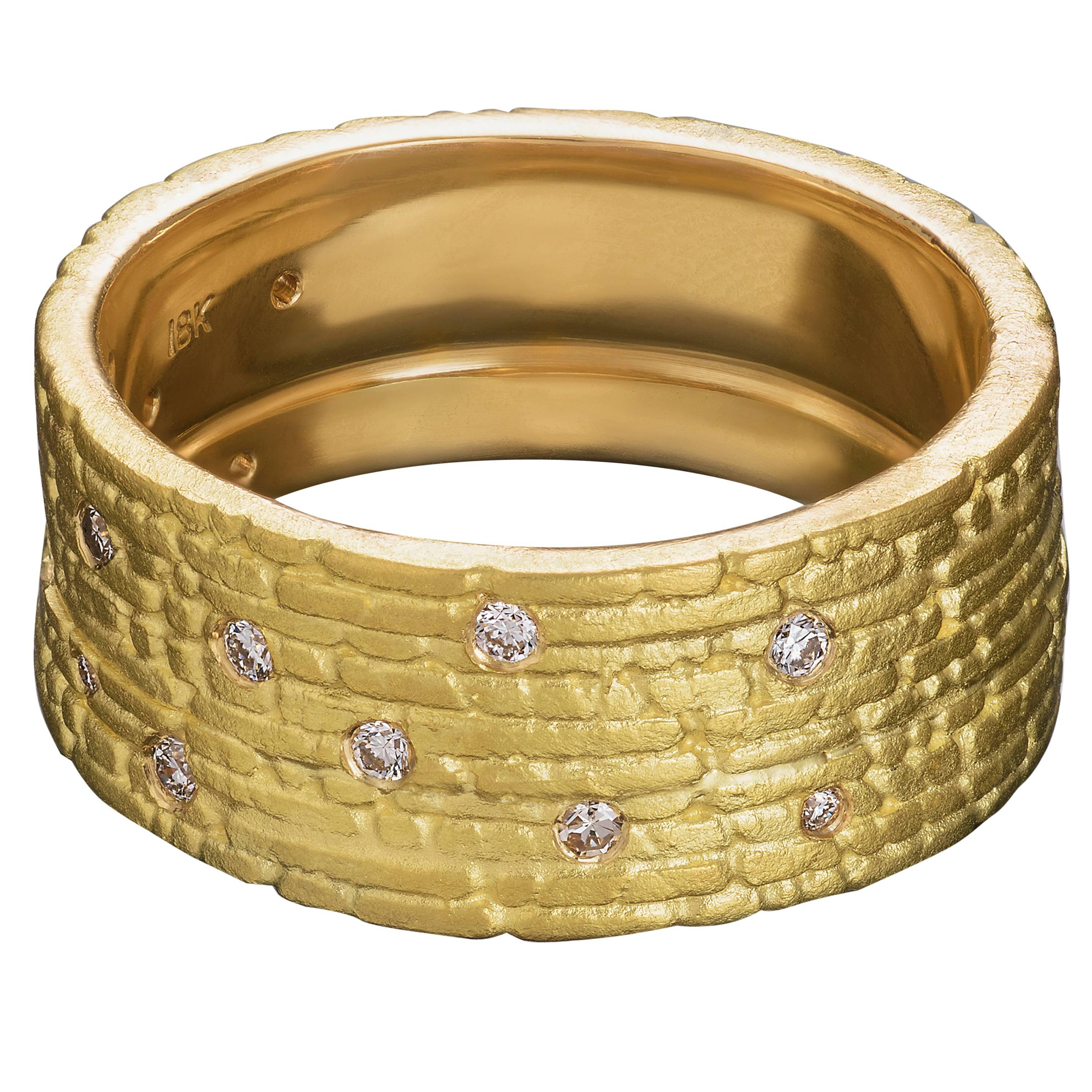  Gold "Starry Night" Band with 15 White Diamonds For Sale