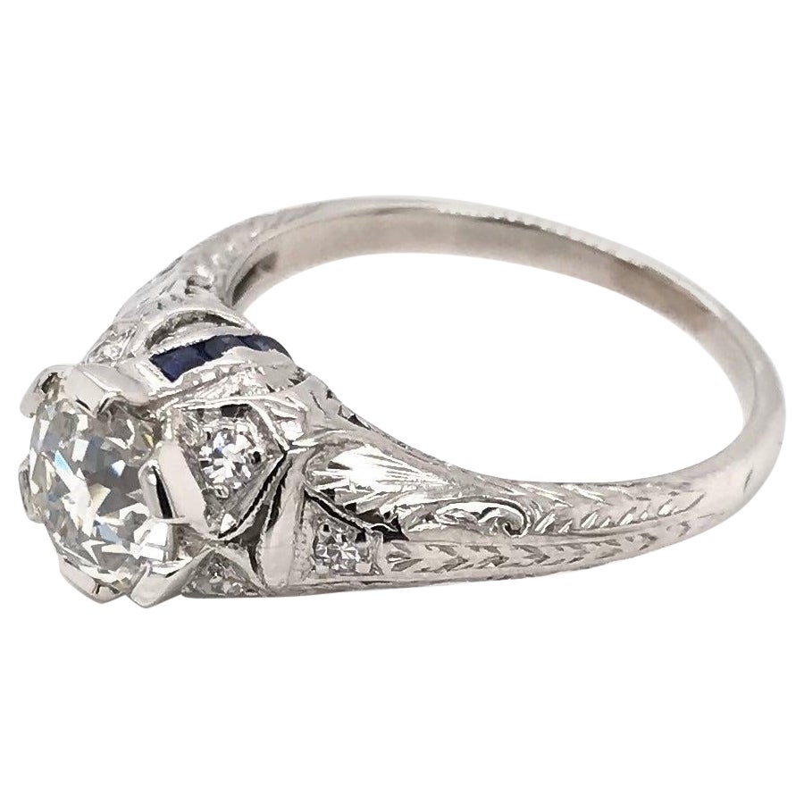 Art Deco 1.19 Carat Old Mine Cut Diamond Ring For Sale
