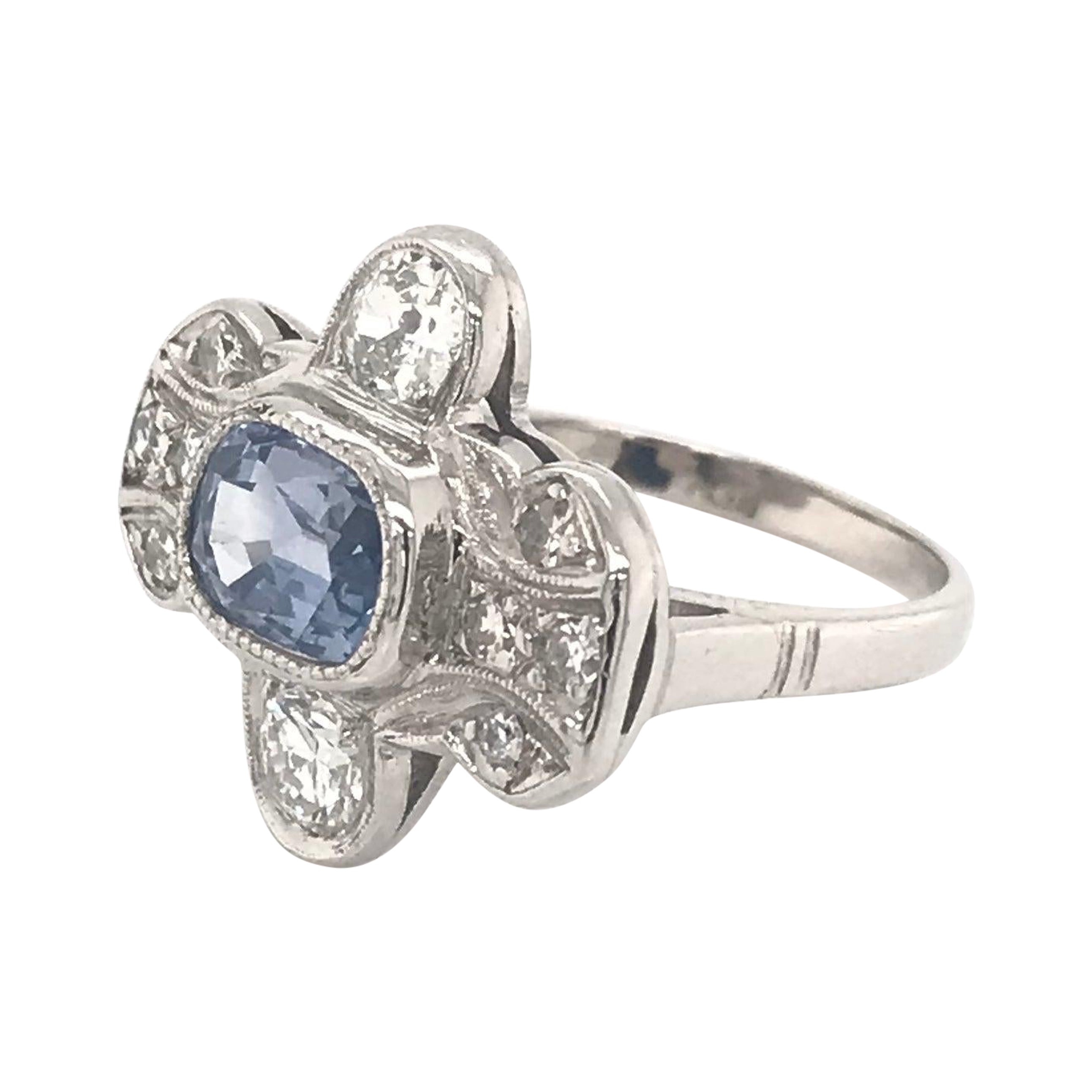 Art Deco 1.95 Carat Ceylon Sapphire and Diamond Platinum Ring For Sale