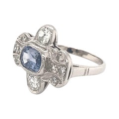 Antique Art Deco 1.95 Carat Ceylon Sapphire and Diamond Platinum Ring