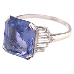Art Deco 5.63 Carat GIA Ceylon Sapphire and Diamond Platinum Ring No Heat