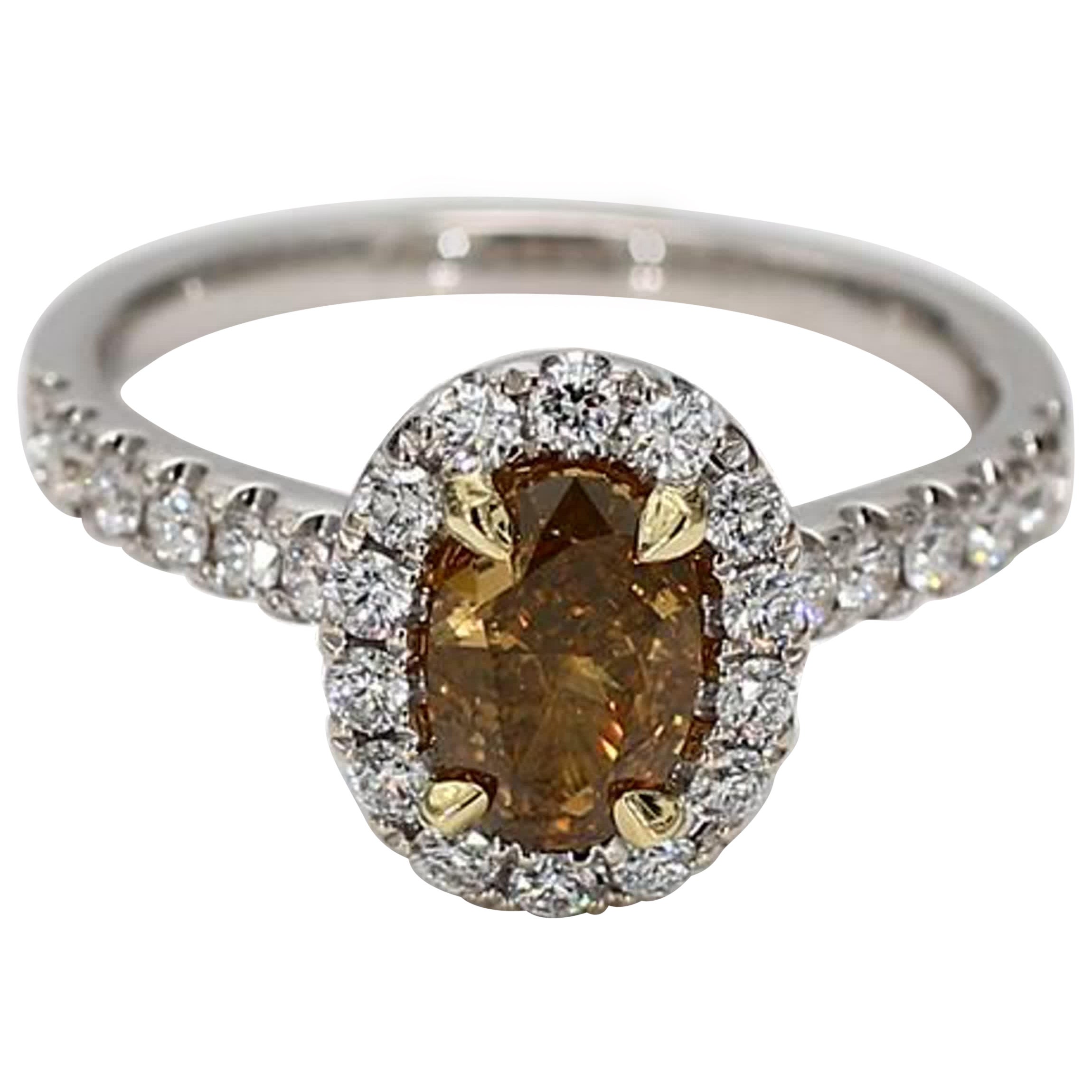 GIA Certified Natural Yellow Oval Diamond 1.50 Carat TW Gold Cocktail Ring For Sale