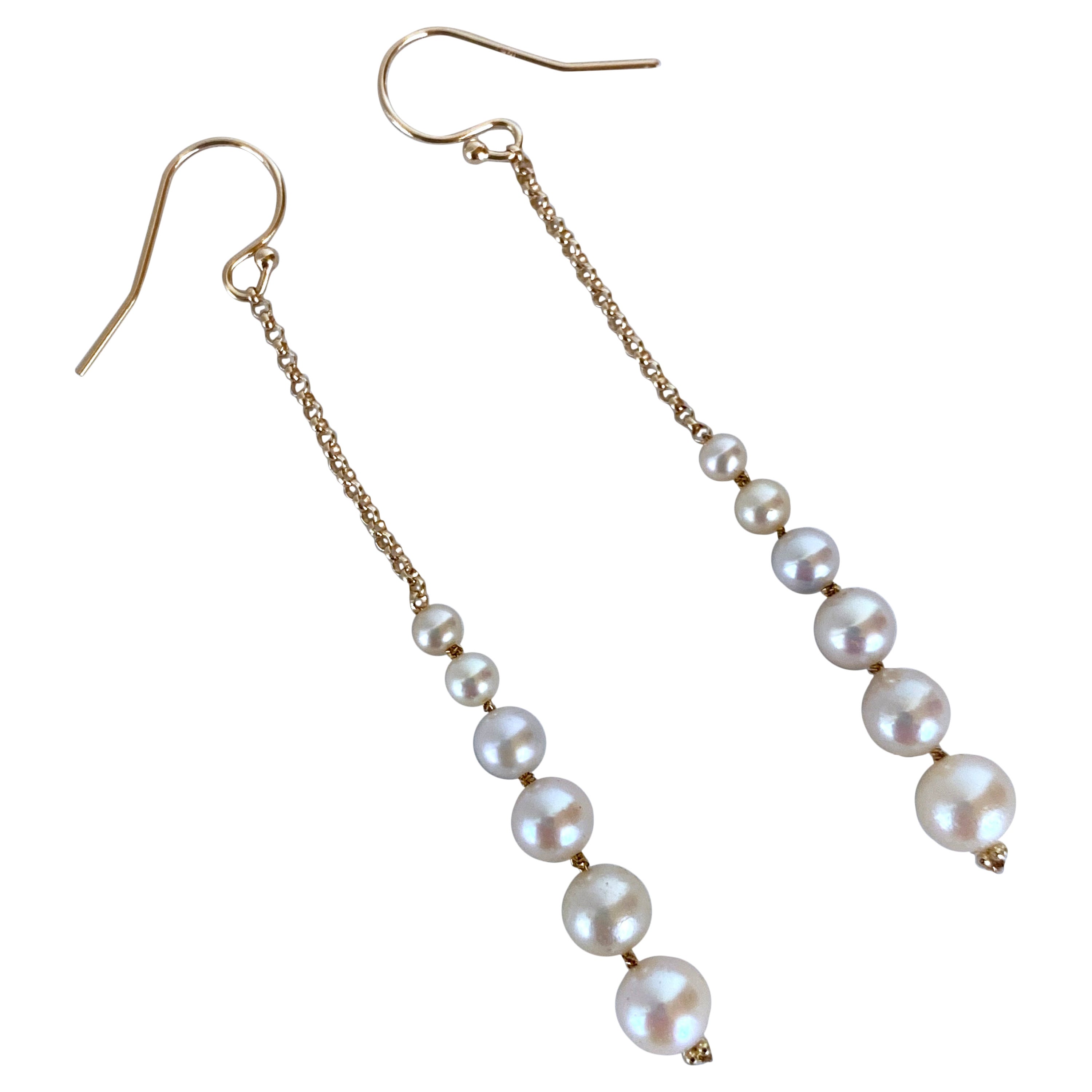 Marina J. Dangle Graduated Pearl Earrings with solid 14k Yellow Gold For Sale