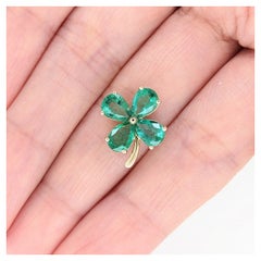 Lucky 2.12ct Emerald 4 Leaf Clover Pendant in Solid 14K Yellow Gold