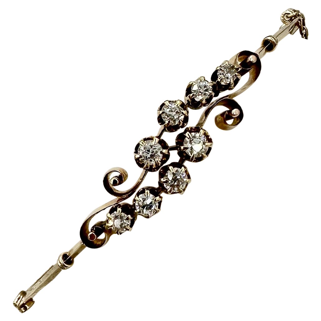 Victorian Old Mine Cut Diamond Bracelet Bangle Antique Art Nouveau 14 Karat Gold For Sale