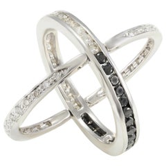 1,01 Karat Schwarzer und weißer Diamant Spinner-Ring aus 18 Karat massivem Weißgold gefertigt